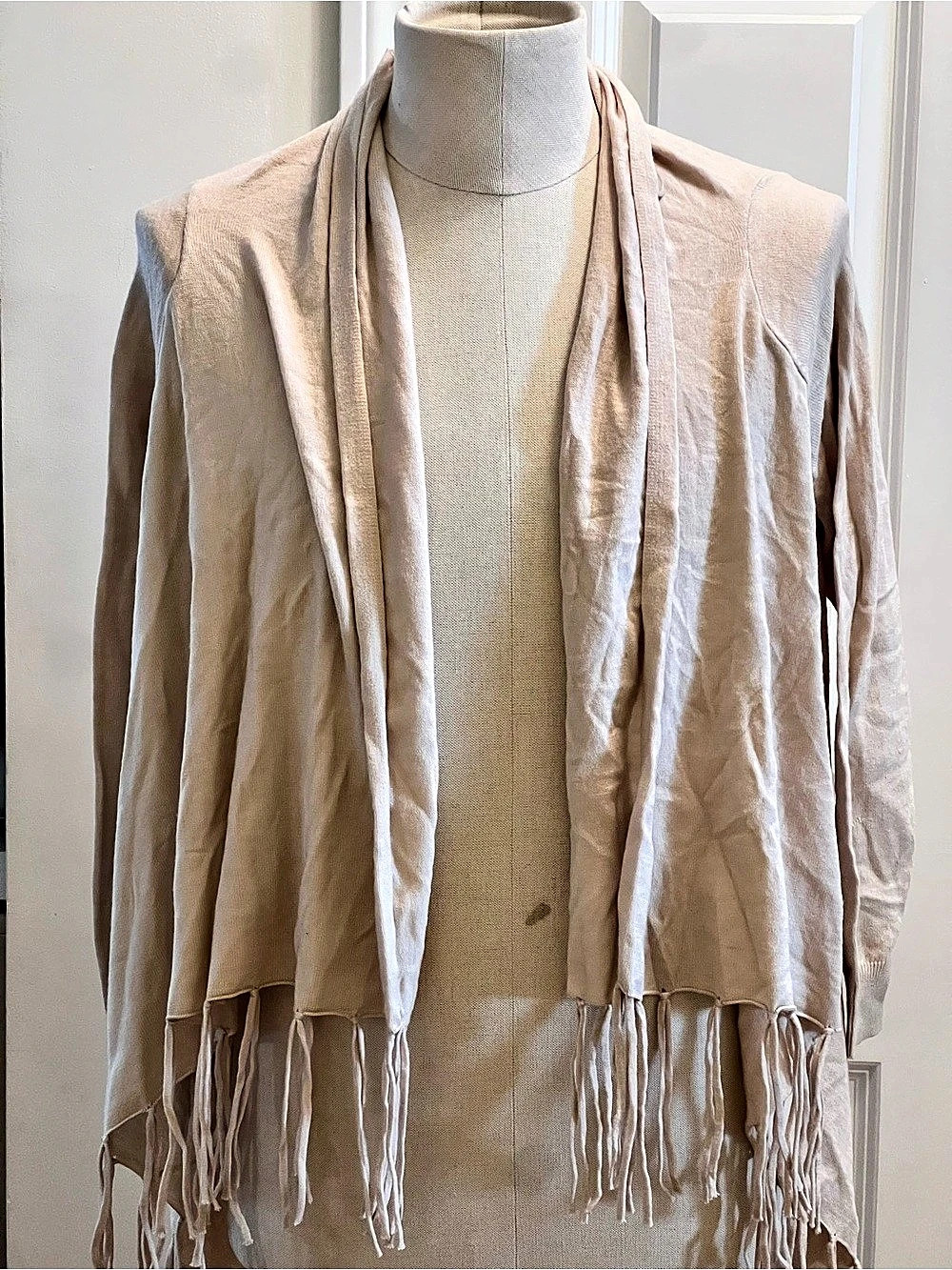 The Limited Fringe Draped Cardigan in Beige Size Small Like New